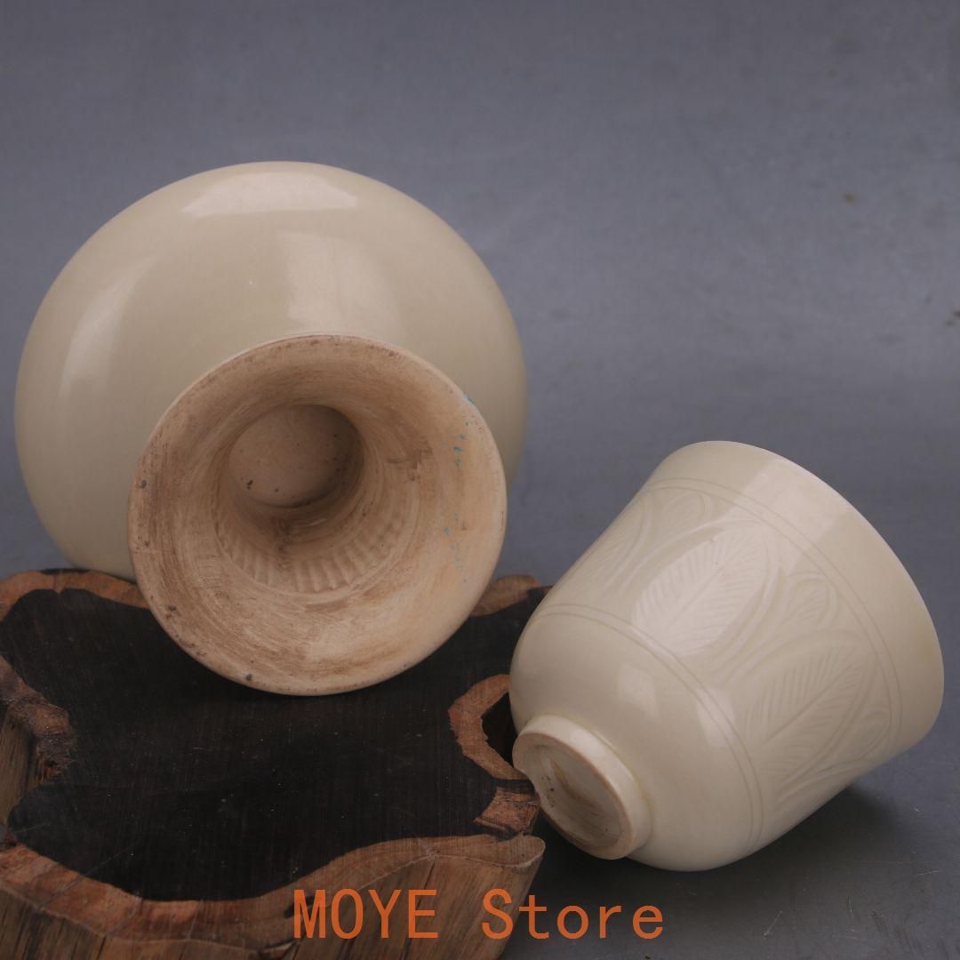 宋定窯刻花卉鼓釘両耳瓶  景徳鎮 陶磁器 装飾品 現代工芸品 美術品 置物 宋定窯刻花卉鼓釘両耳瓶 景徳鎮 陶磁器 装飾品