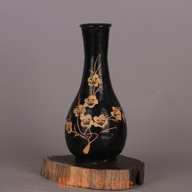 宋代磁州窯黒釉手制花玉壺春瓶 景徳鎮 陶磁器 装飾品 現代工芸品美術品 置物 宋代磁州窯黒釉手制花玉壺春瓶 景徳鎮 陶磁器 装飾