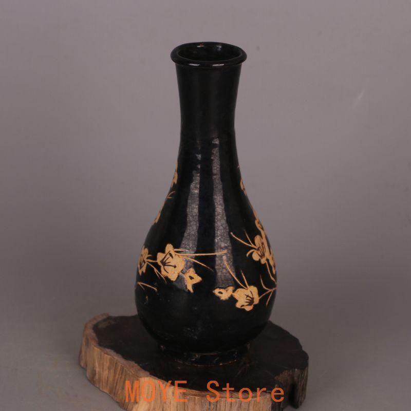 宋 吉州窯 黒釉 彫花 玉壺春瓶 陶磁器 現代工芸品 美術品 装飾品 置物 宋 吉州窯 黒釉 彫花 玉壺春瓶 陶磁器 現代工芸品 美術品 装飾品 置物