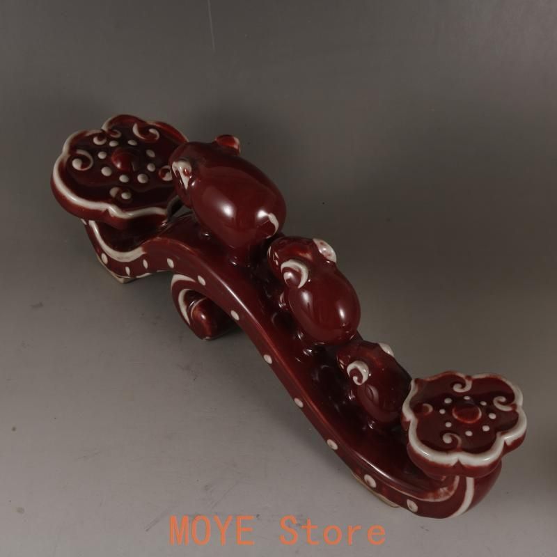 磁器海棠紅釉吉祥如意 置物 鎮宅辟邪 開運風水 招財装飾品 工芸品 美術