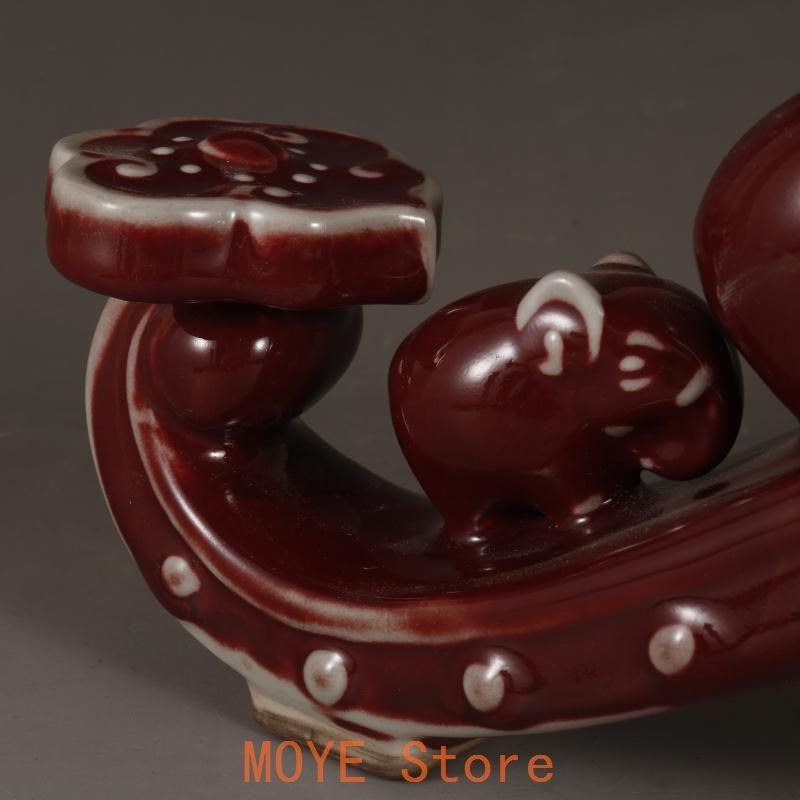 磁器海棠紅釉吉祥如意 置物 鎮宅辟邪 開運風水 招財装飾品 工芸品 美術