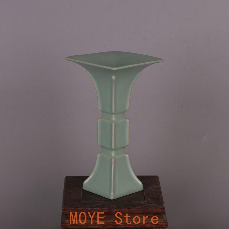 宋汝窯手製青釉支釘双龍尊瓶 景徳鎮 陶磁器 装飾品 現代工芸品 美術品 置物 宋汝窯手製青釉支釘双龍尊瓶 景徳鎮 陶磁器