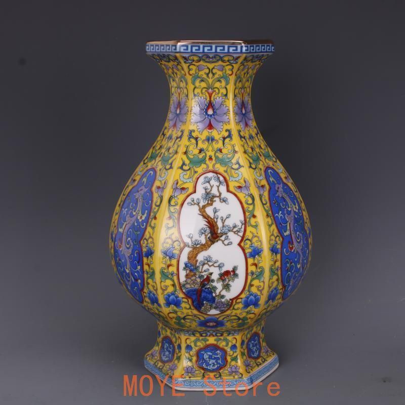 清の乾隆?琅彩?絵花鳥軣者瓶 景徳鎮 陶磁器 装飾品 現代工芸品 美術品