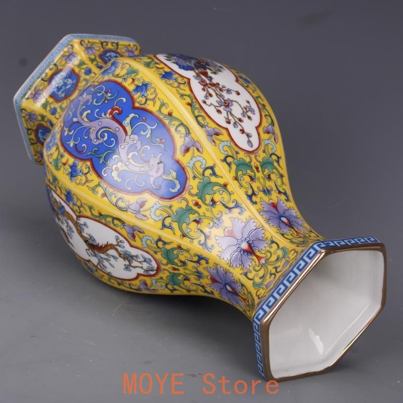 清の乾隆?琅彩?絵花鳥軣者瓶 景徳鎮 陶磁器 装飾品 現代工芸品 美術品