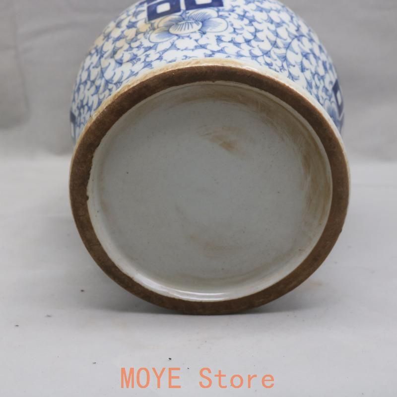 清康煕藍地青花纏枝喜字氷梅紋将軍缶 景徳鎮 陶磁器 装飾品 工芸品美術