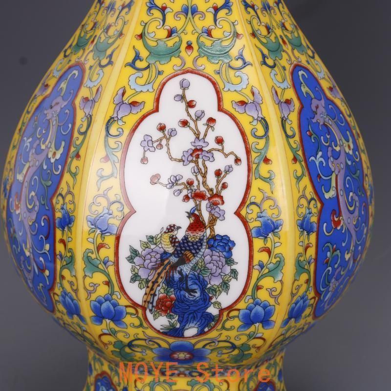 清の乾隆?琅彩?絵花鳥軣者瓶 景徳鎮 陶磁器 装飾品 現代工芸品 美術品