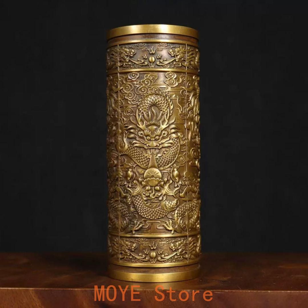 銅 細工 レリーフ九龍香筒 客間 室内 仏堂 香道具 装飾品 工芸品 置物 銅 細工 レリーフ九龍香筒 客間 室内 仏堂 香道具 装飾品 工芸品 置物