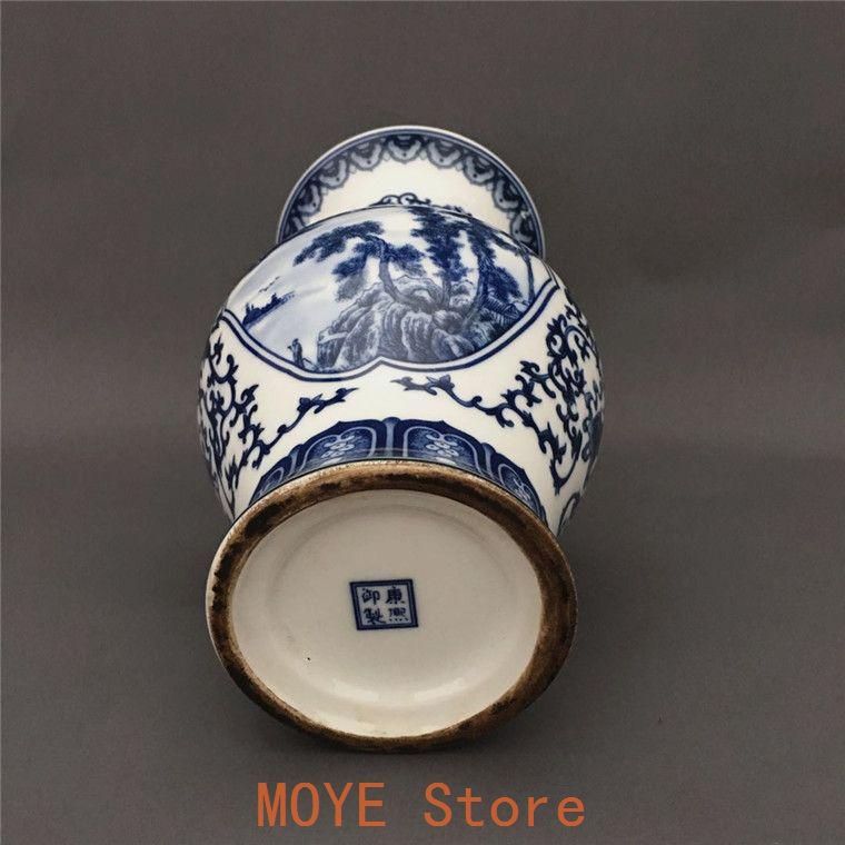 清三代鯖山水図花觚 景徳鎮 陶磁器 書斎の 装飾品 工芸品 美術品 置物