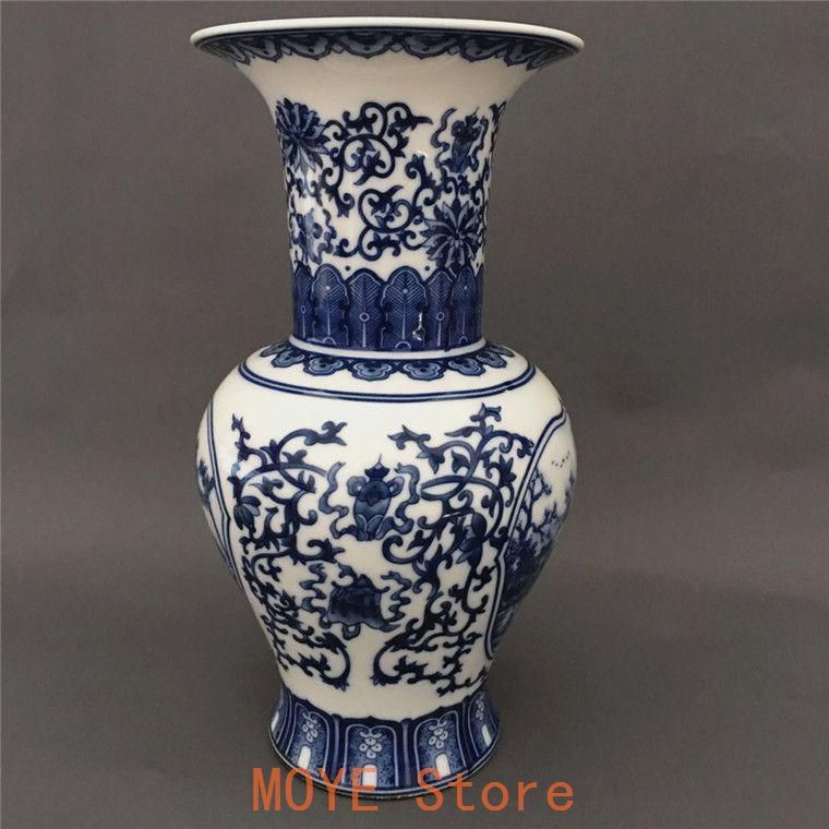 清三代鯖山水図花觚 景徳鎮 陶磁器 書斎の 装飾品 工芸品 美術品 置物