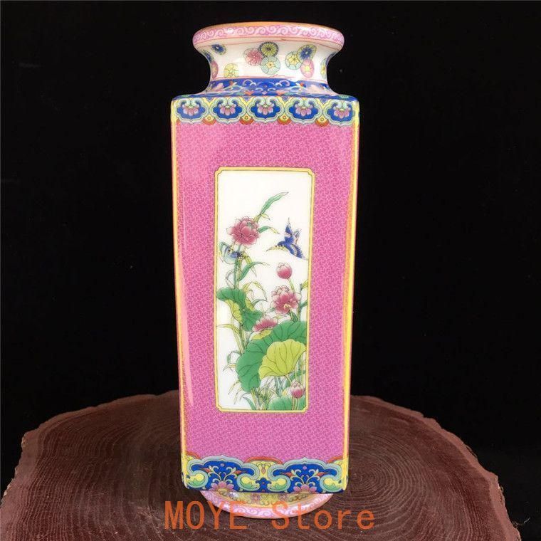 清代乾隆粉彩花鳥花瓶 景徳鎮 陶磁器 装飾品 現代工芸品美術品 置物 乾隆粉彩花鳥四方円口花瓶 景徳鎮 陶磁器 装飾品 工芸品 美術品 置物