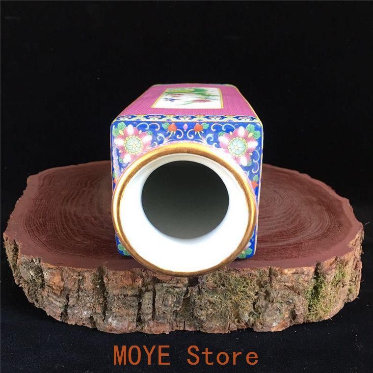 乾隆粉彩花鳥四方円口花瓶 景徳鎮 陶磁器 装飾品 工芸品 美術品 置物