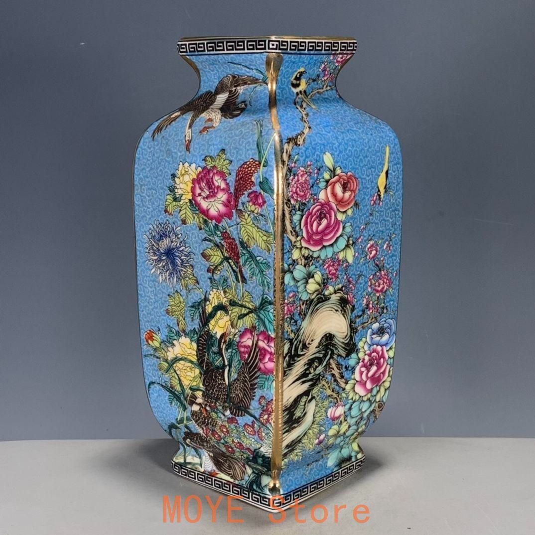 パステル蒔絵花鳥四方花瓶 景徳鎮 陶磁器 装飾品 現代工芸品 美術品 置物 パステル蒔絵花鳥四方花瓶 景徳鎮 陶磁器 装飾品 現代工芸品 美術品
