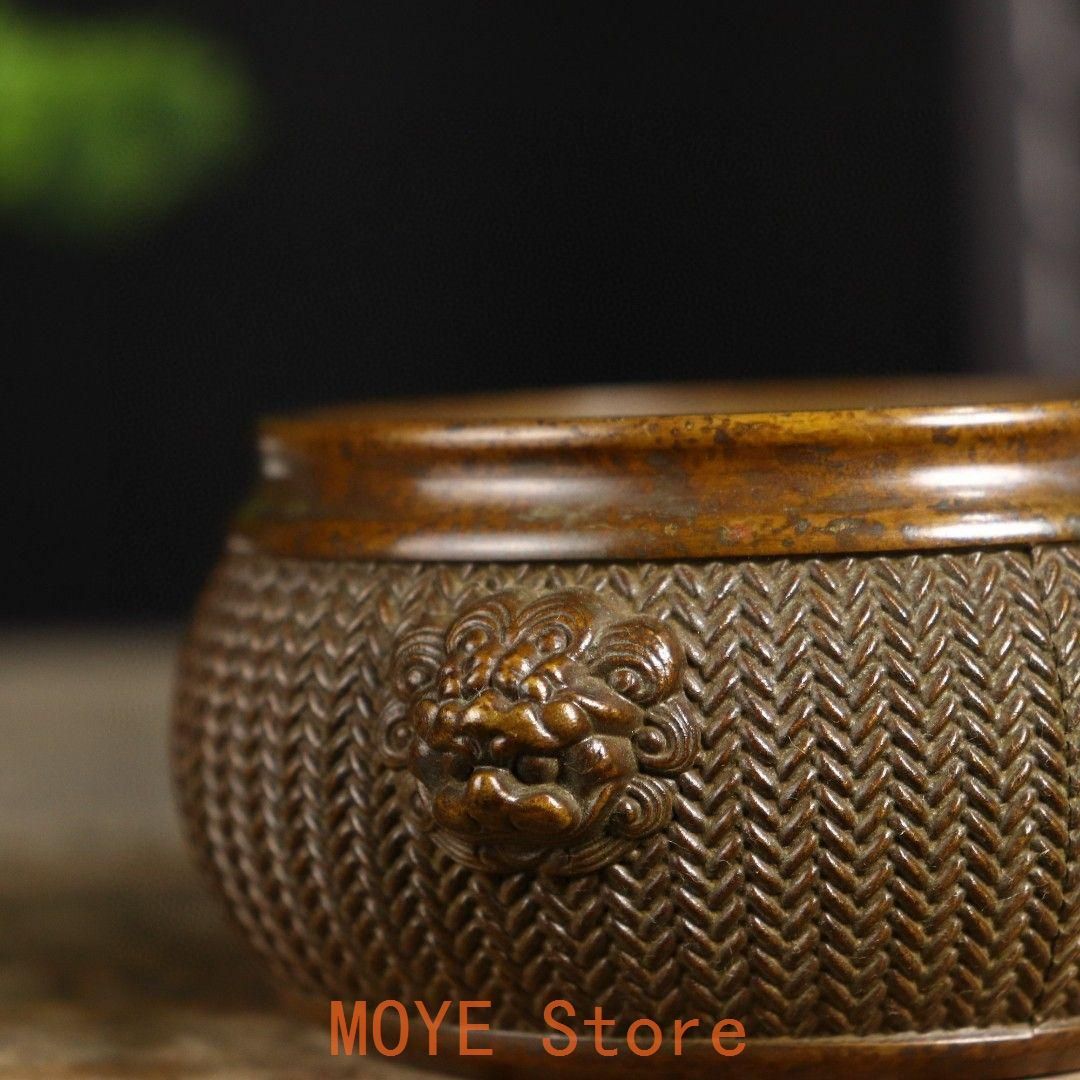 双獅耳竹細工蓋薫香炉 铜香炉 茶道置物 双獅耳竹細工蓋薫香炉 ?香炉 茶道置物 - メルカリ