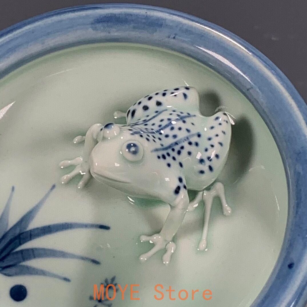 磁器 手画青花浮彫り産声来財筆洗書道具 文房具 装飾品 現代工芸品