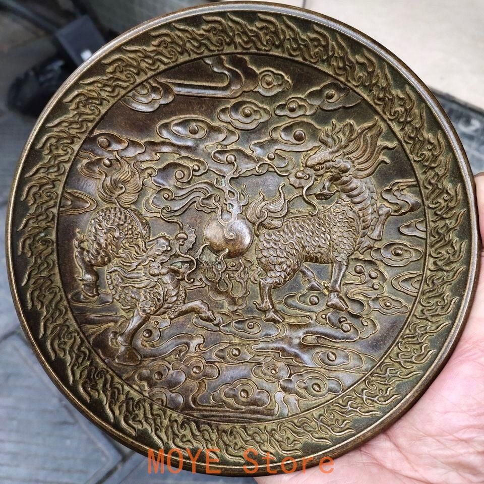 重工 彫刻 祥雲瑞獣 麒麟 大銅盤 銅製品 鎮宅辟邪 開運風水 招財 置物