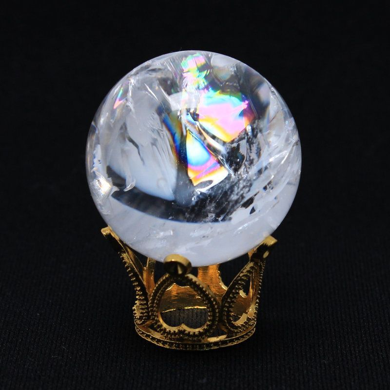 天然石　金運　特大アイリスシトリンスフィア　台座付き　透明、大量虹入り 天然石 金運 特大アイリスシトリンスフィア 台座付き 透明、大量虹入り