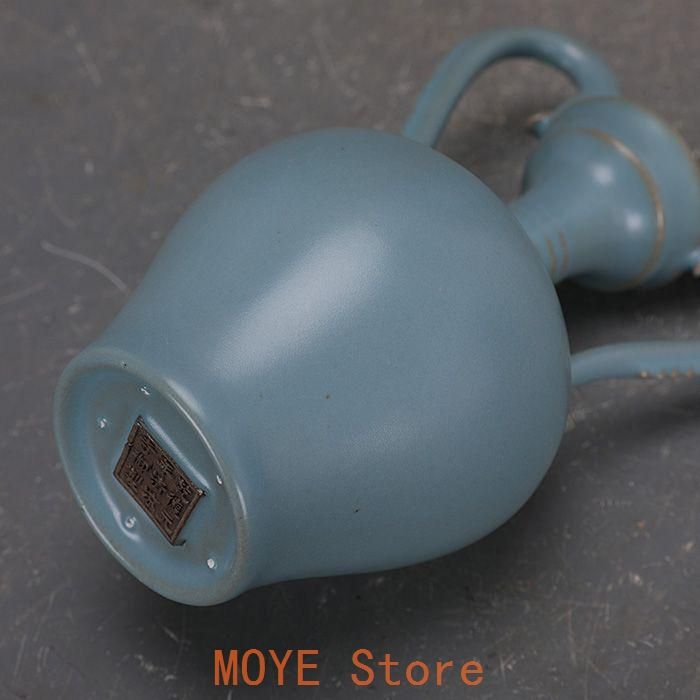 宋汝窯手製青釉支釘双龍尊瓶 景徳鎮 陶磁器 装飾品 現代工芸品 美術品