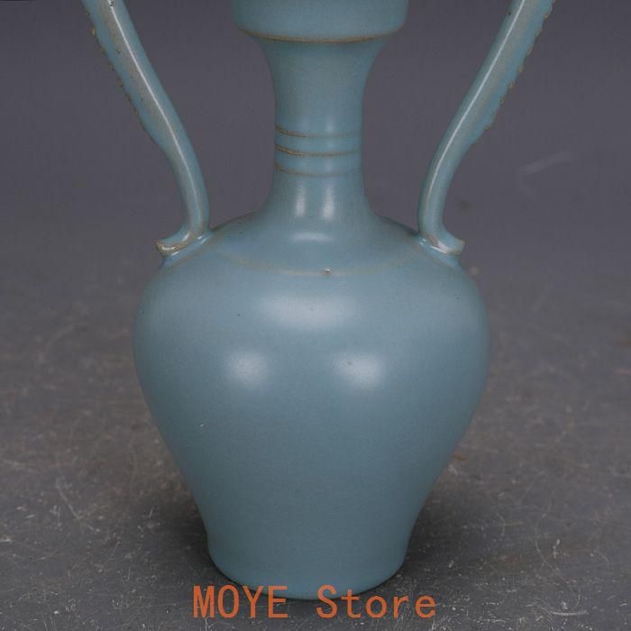 宋汝窯手製青釉支釘双龍尊瓶 景徳鎮 陶磁器 装飾品 現代工芸品 美術品