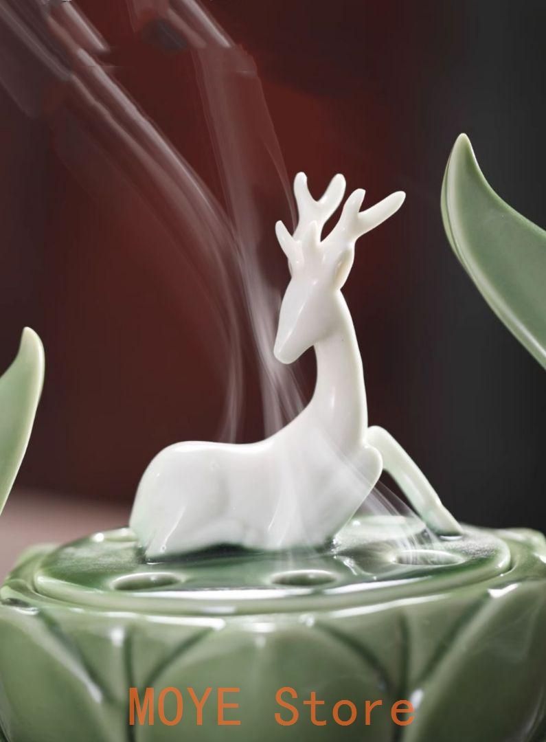 一鹿蓮升香炉 陶磁器 香炉 香道具装飾品 工芸品 美術品 置物 - メルカリ