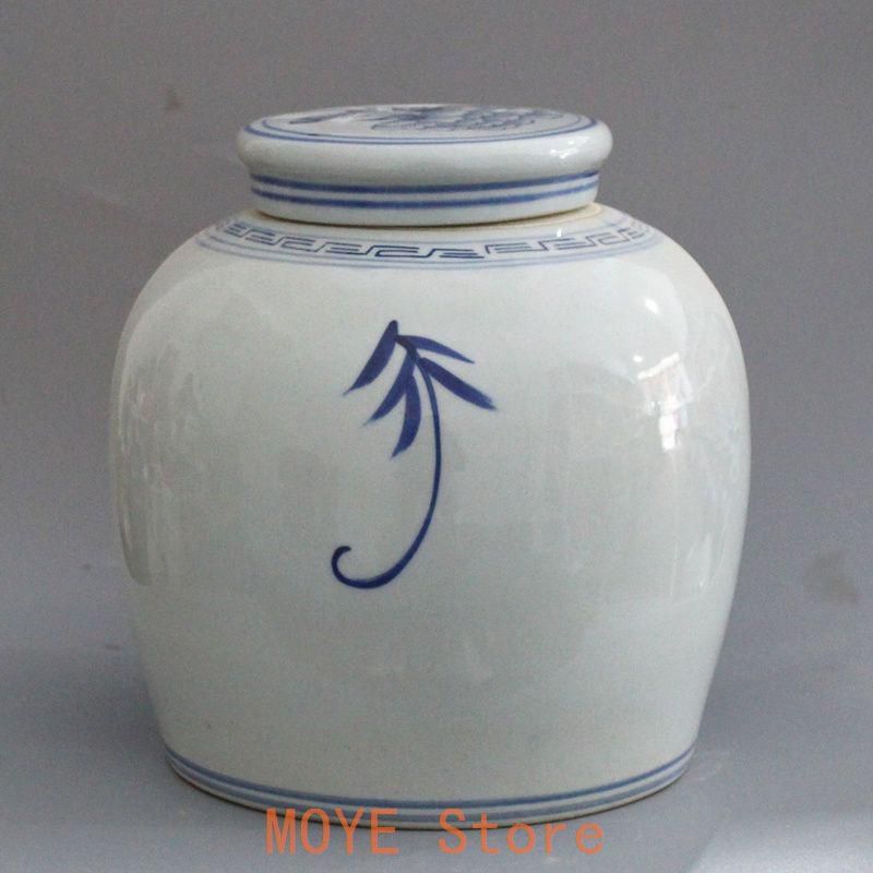 清末民国 鯖牡丹紋蓋缶 茶葉缶 景徳鎮 陶磁器 装飾品 工芸品美術品