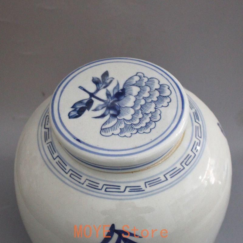 清末民国 鯖牡丹紋蓋缶 茶葉缶 景徳鎮 陶磁器 装飾品 工芸品美術品