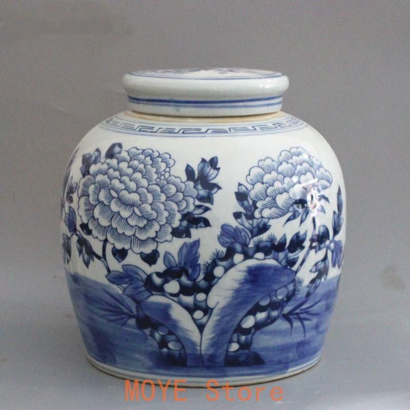 清末民国 鯖牡丹紋蓋缶 茶葉缶 景徳鎮 陶磁器 装飾品 工芸品美術品 置物 清末民国 鯖牡丹紋蓋缶 茶葉缶 景徳鎮 陶磁器 装飾品 工芸品美術品