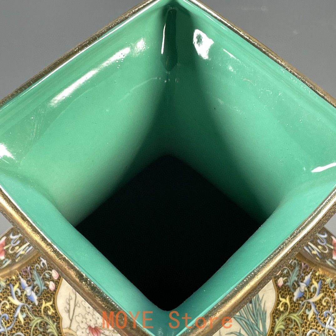 清乾隆琺瑯彩花鳥図紋四方賞瓶 景徳鎮 陶磁器 装飾品 工芸品 美術品