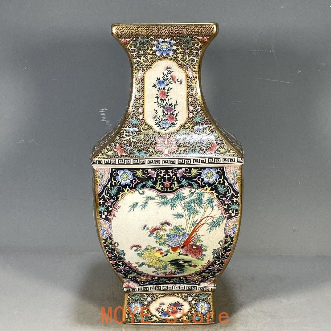 清乾隆琺瑯彩花鳥図紋四方賞瓶 景徳鎮 陶磁器 装飾品 工芸品 美術品 置物 清乾隆琺瑯彩花鳥図紋四方賞瓶 景徳鎮 陶磁器 装飾品 工芸品 美術品