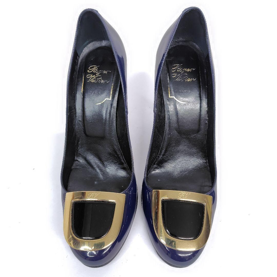 ロジェヴィヴィエ ダークネイビー エナメルバックル パンプス ROGER VIVIER ロジェヴィヴィエ パンプス 36.5 エナメル ハイヒール