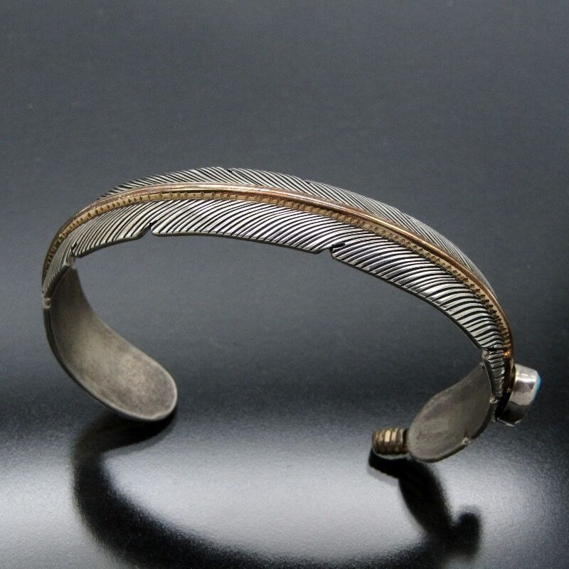 美品 Harvey Mace ナバホ族 バングル フェザー ターコイズ 12KGF 12.7