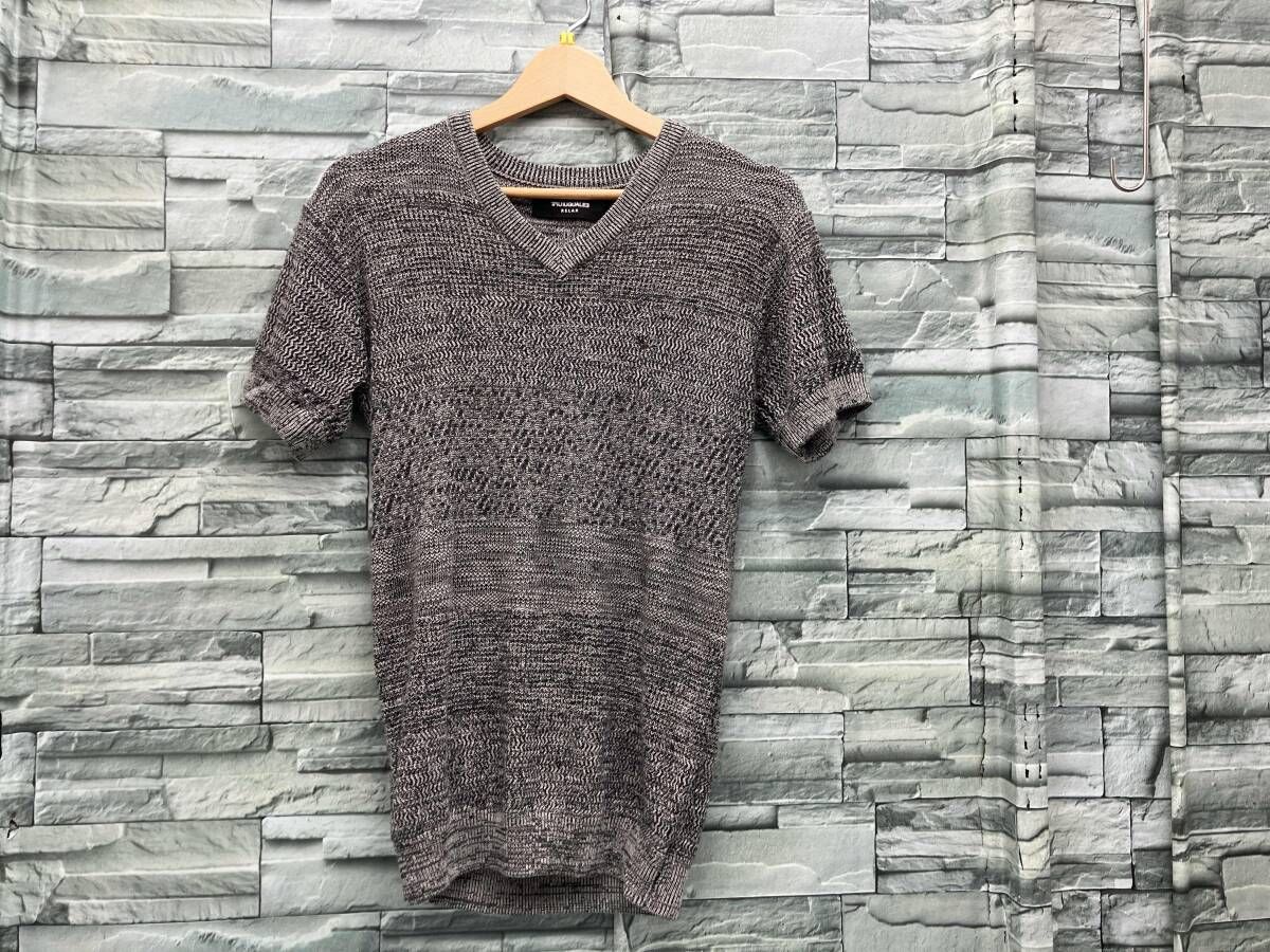 1PIU1UGUALE3 RELAX/ニット/クルーネックパイル×ニット/グレー/半袖/Sサイズ