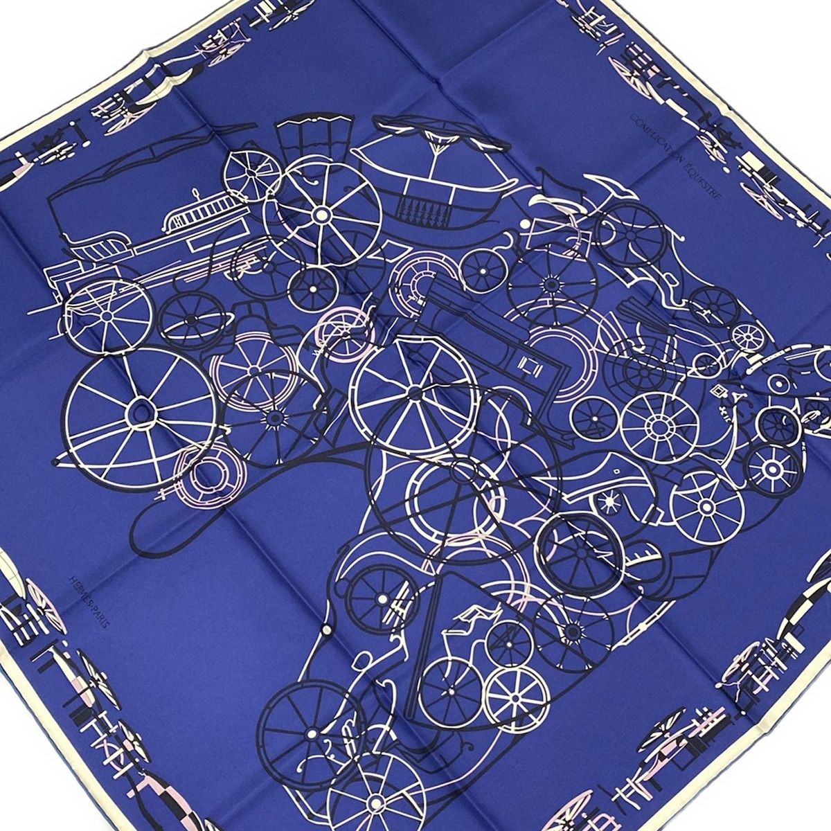 エルメス スカーフ美品 カレ90 H004148S 10 ネイビー×白×マルチ