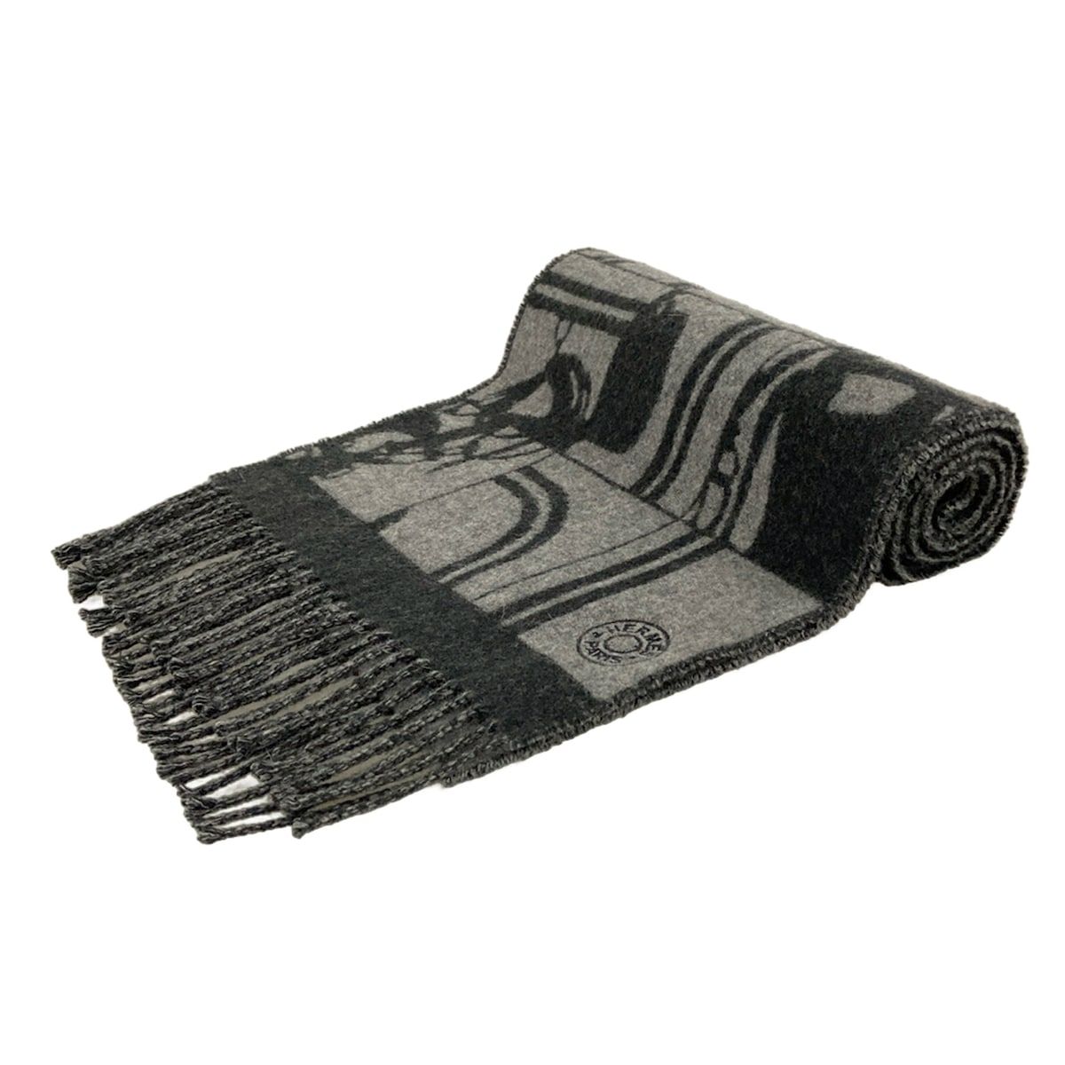 HERMES(エルメス) マフラー美品 ライトグレー×ダークグレー ブリッド