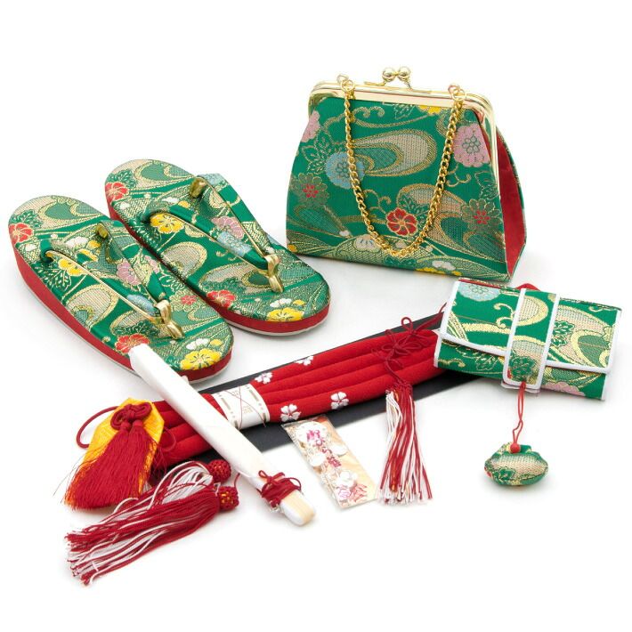 七五三 7歳 七歳 はこせこセット 草履 バッグ 筥迫 女の子 緑 セール中