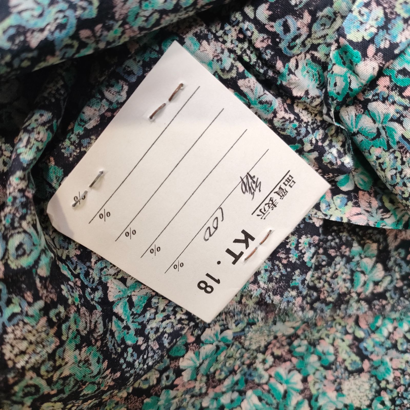 アンティーク　古布　生地 31【タグ付き】綿100％ フランス製 生地 布 84✕170 小花柄 ブラック