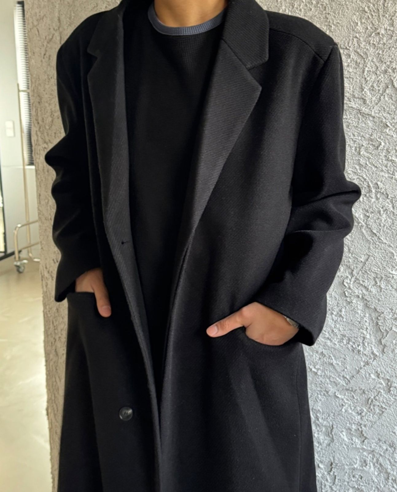 ヘリンボーン ウール ダブル ロングコート (FW キルティング