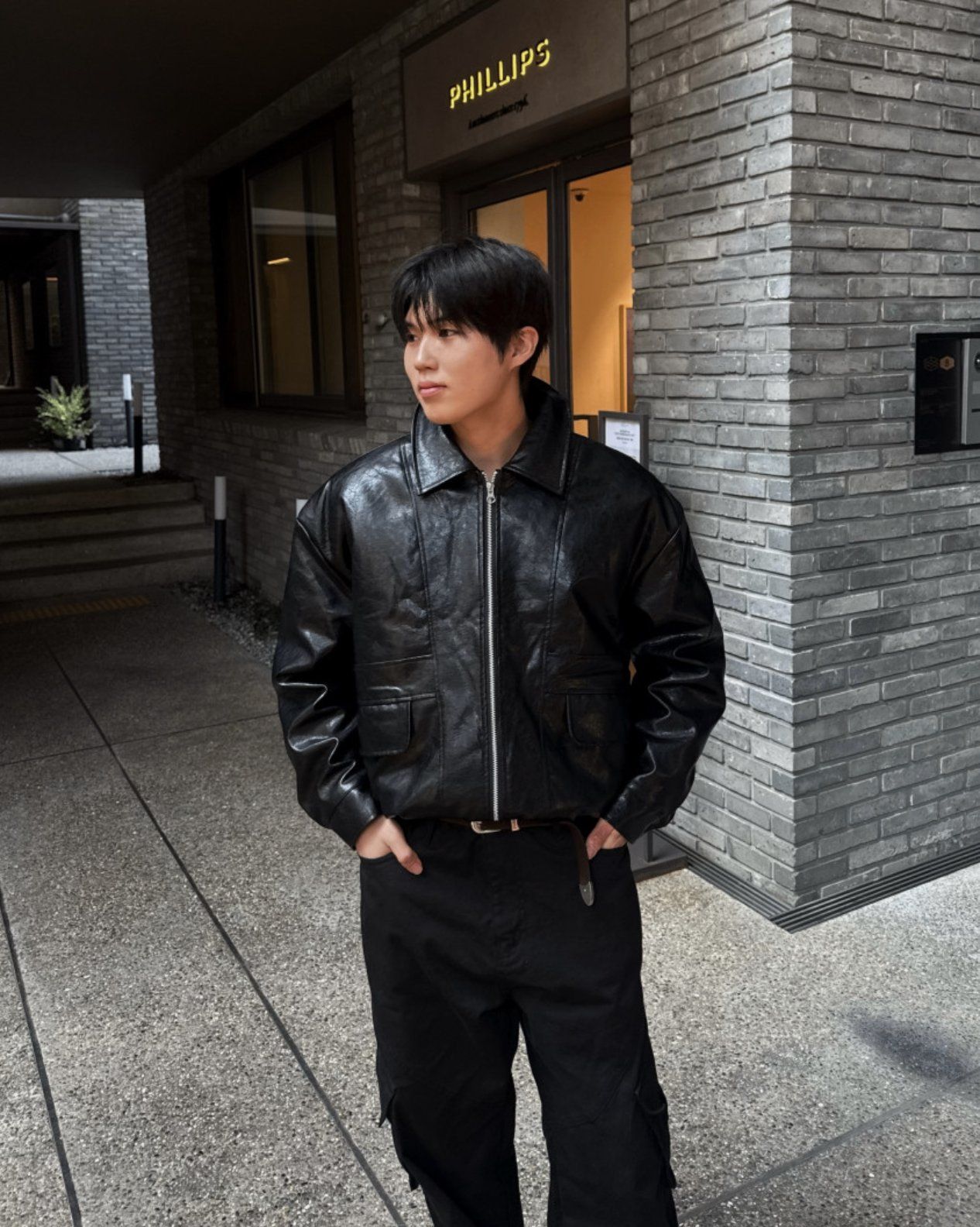 25FW)レザーブルゾン(秋新作, 冬, 良い レザー ジャケット, オーバー