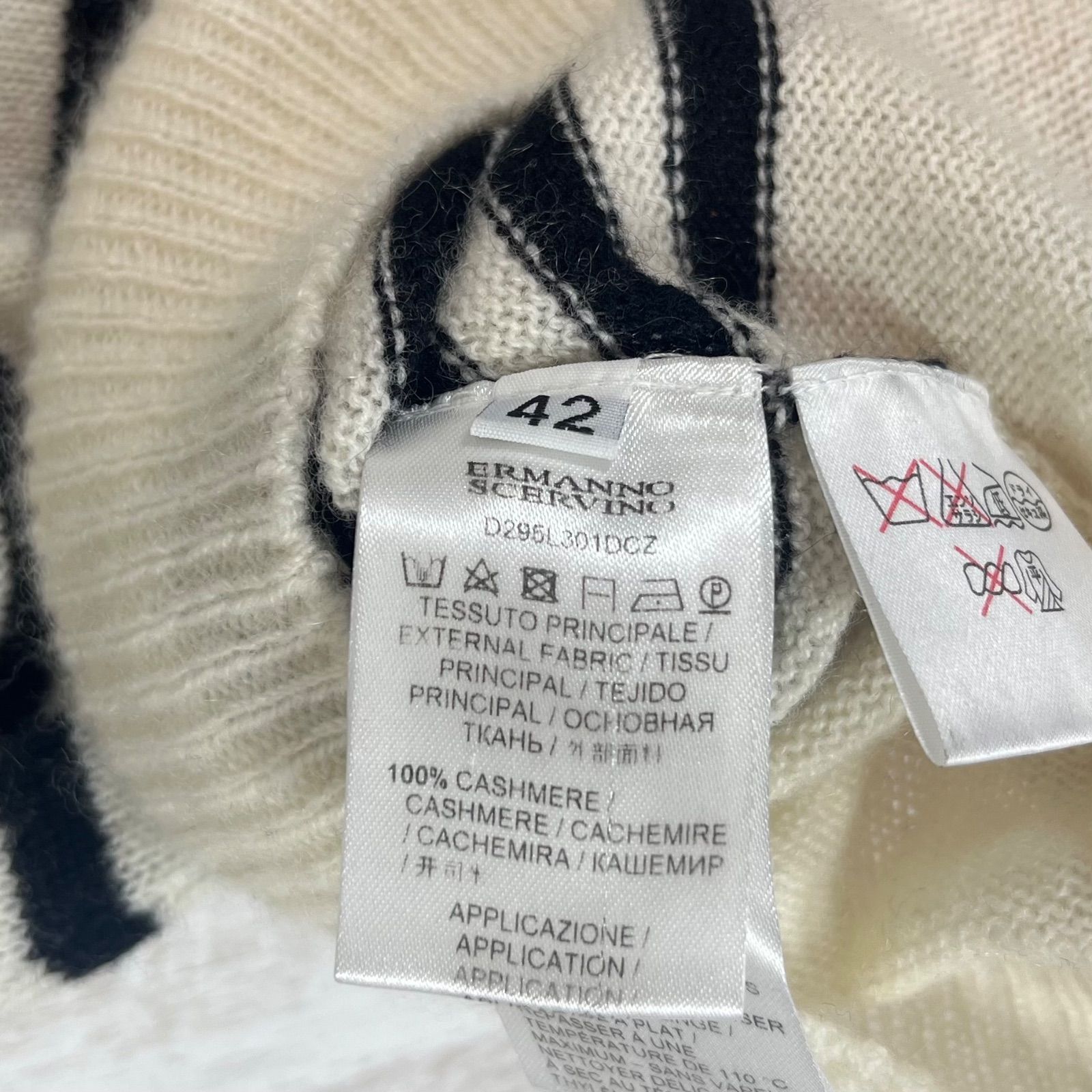 ERMANNO SCERVINO エルマンノシェルヴィーノ レース刺繡 タートルネック ボーダー ノースリーブ カシミヤ100% ウォッシャブル ニット レディース トップス ブラック