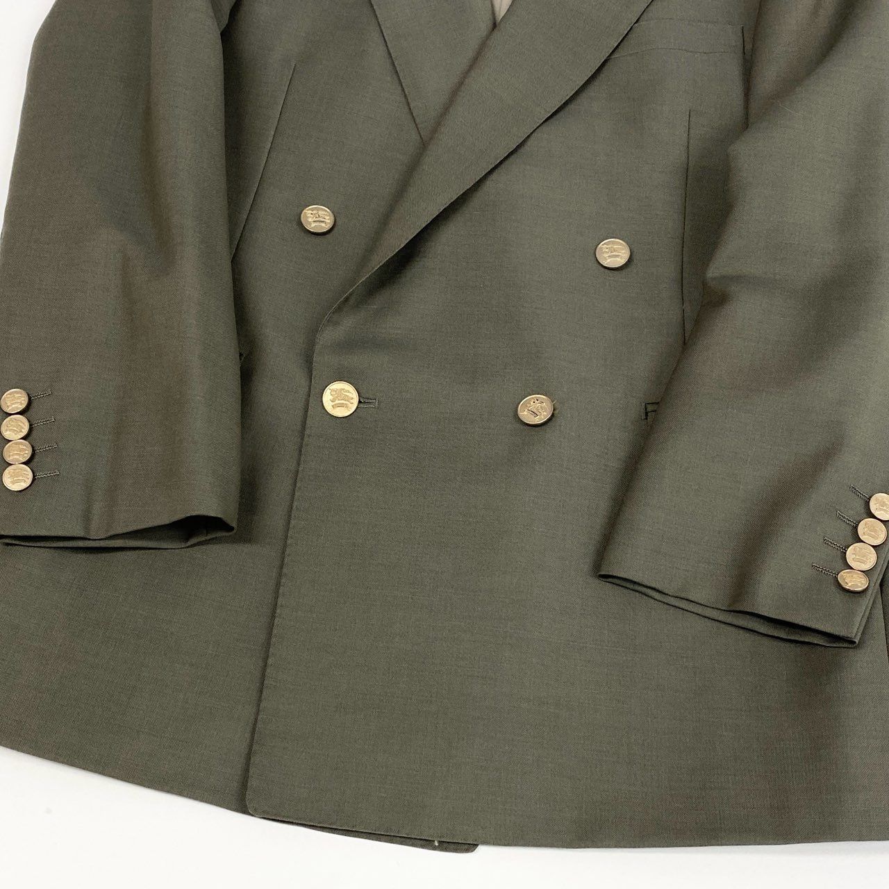 (希少)バーバリー　グリーン　金ボタン　ダブルブレストスーツセットアップ　L 美品 超希少 バーバリー スーツ ダブル セットアップ 金ボタン