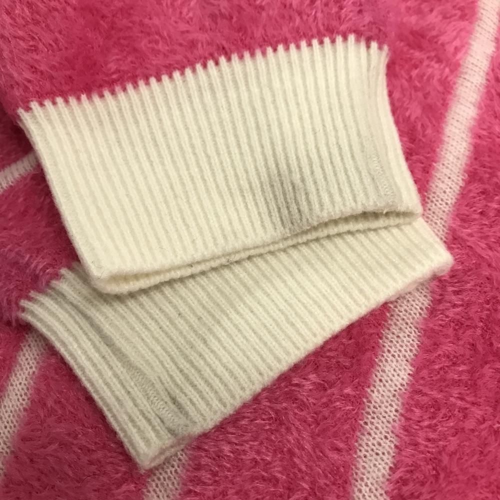 アルチビオ ハイネックセーター ピンク×白 斜めボーダー 起毛 ウール混