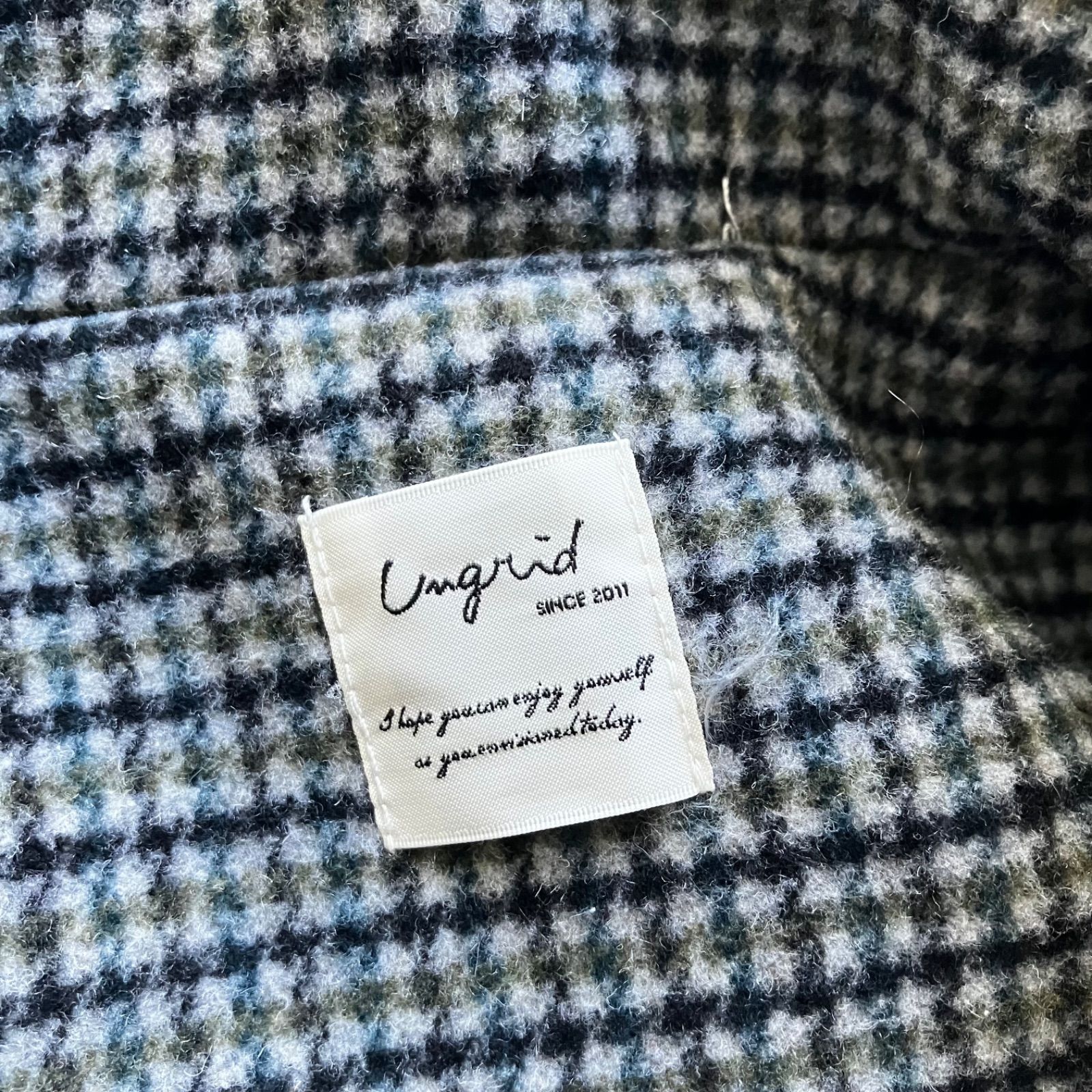 美品 アングリッド ロングコート アウター チェック柄 グリーン 古着 M 