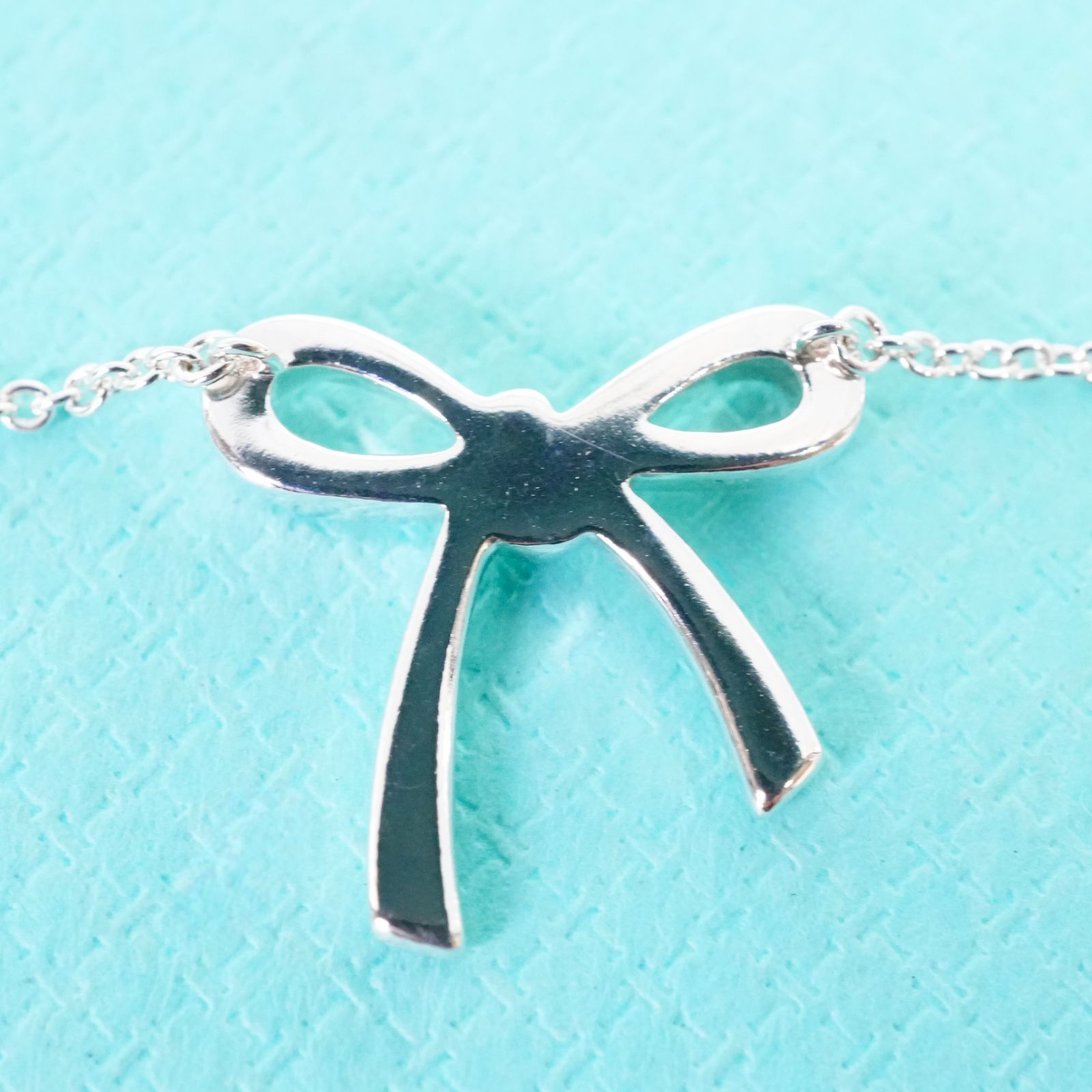 極美品ティファニー リボンモチーフ ボウ ペンダント ネックレス/25