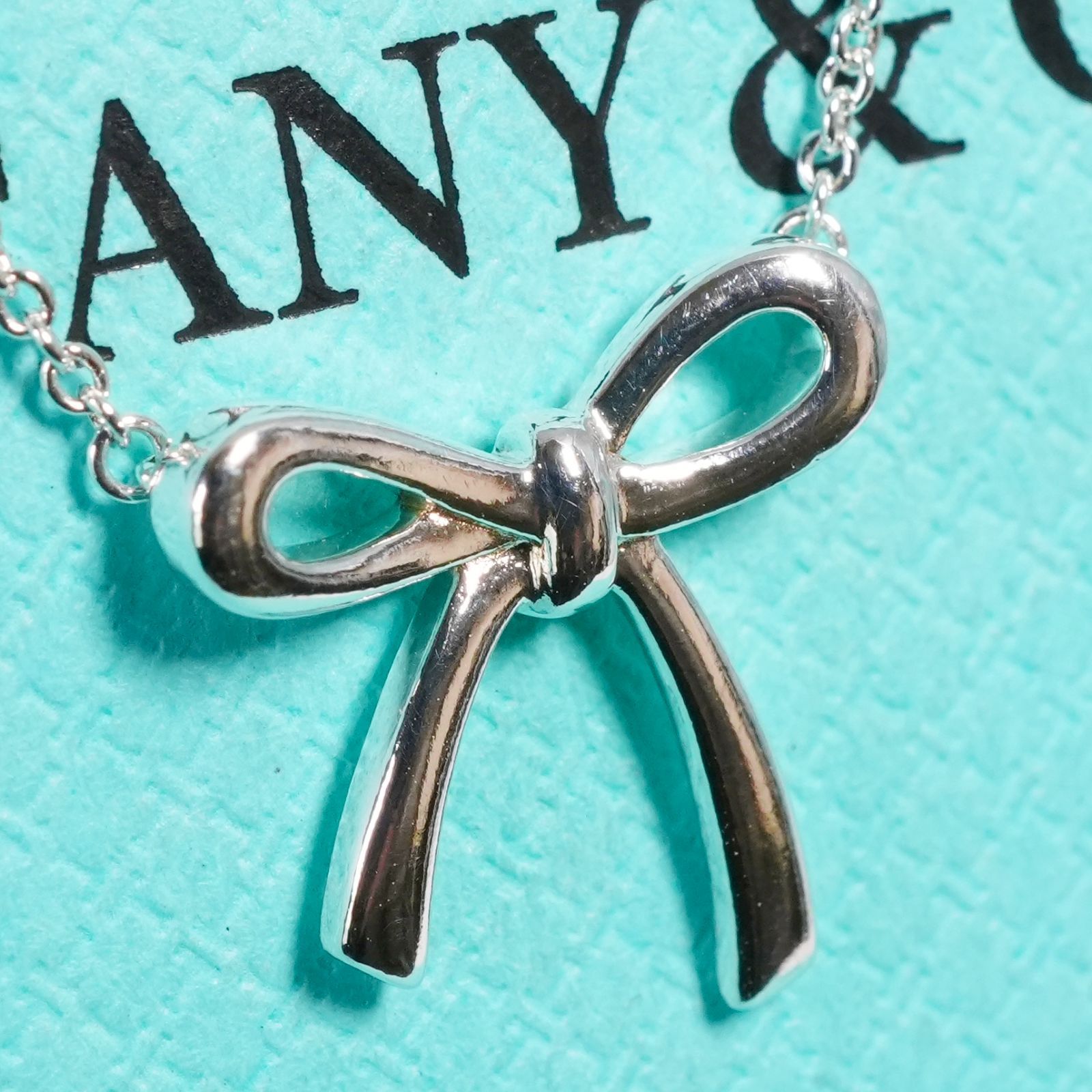 極美品ティファニー リボンモチーフ ボウ ペンダント ネックレス/25