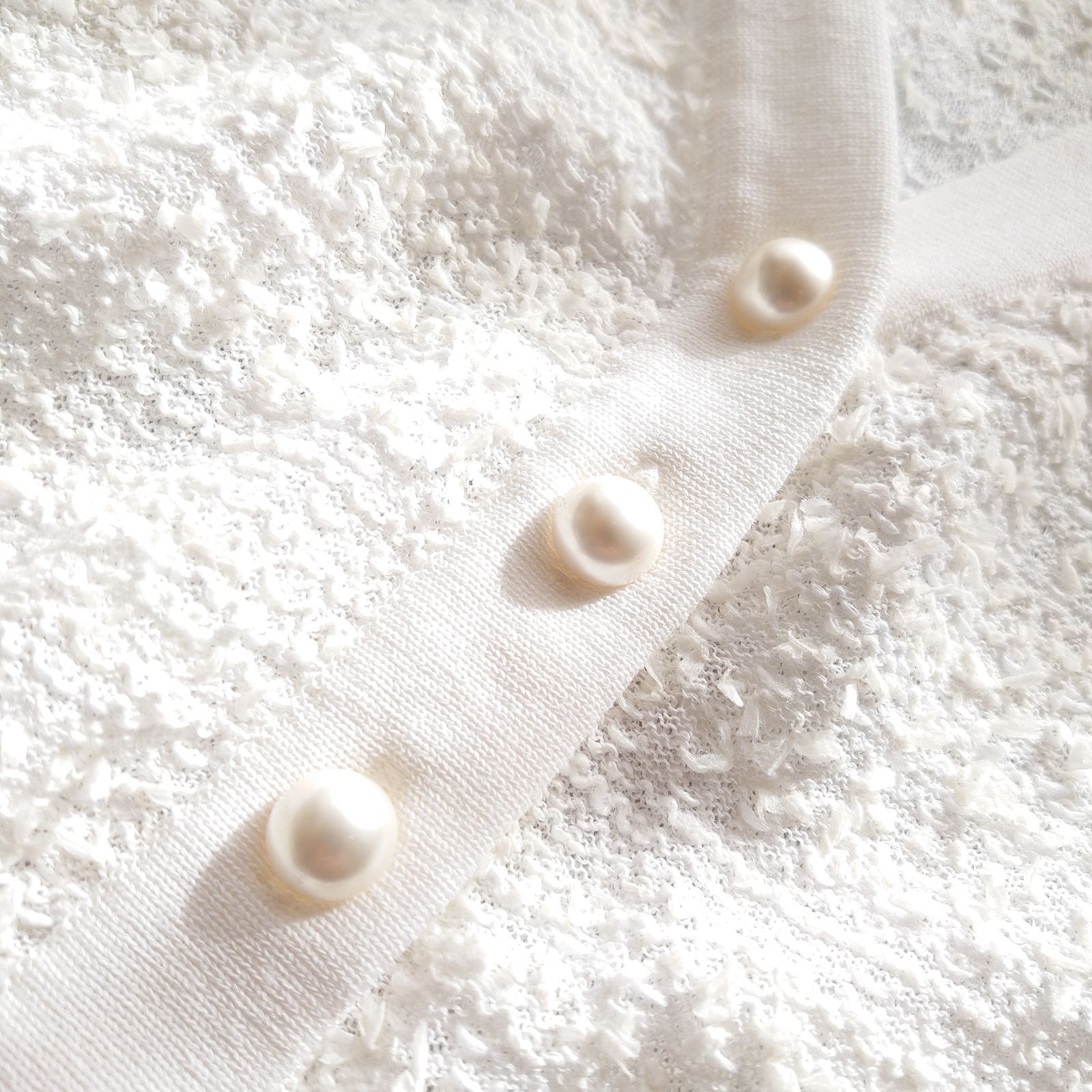 22SS ルネ パールボタン ツイード 半袖カーディガン ボレロ 白 34 S