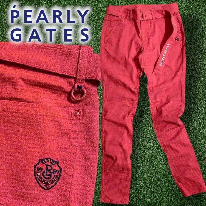 【新品タグ付】パーリーゲイツ メンズ　ロングパンツ　ＬＬ　ゴルフウェア　赤系 新品タグ付】パーリーゲイツ メンズ L ロングパンツ ゴルフウェア