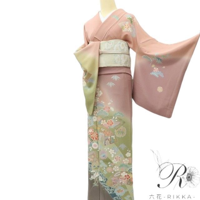 六花-RIKKA- 美品 正絹 金駒刺繡 蝶 雪輪 扇 注文 トールサイズ