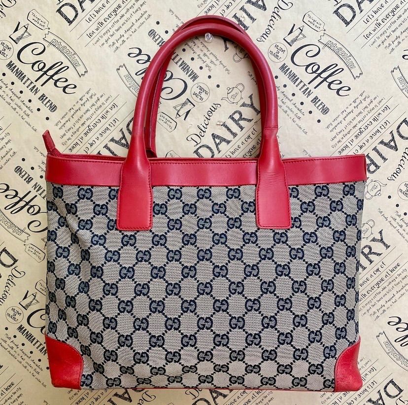 グッチ GGキャンバス レザー トート ハンド バッグ 赤 FZ197 - メルカリ
