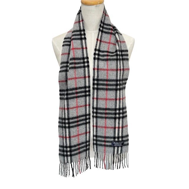 BURBERRY カシミヤチェックマフラーダークグレー【クリーニング済】 75D15302-2592-4F52-8D4C-
