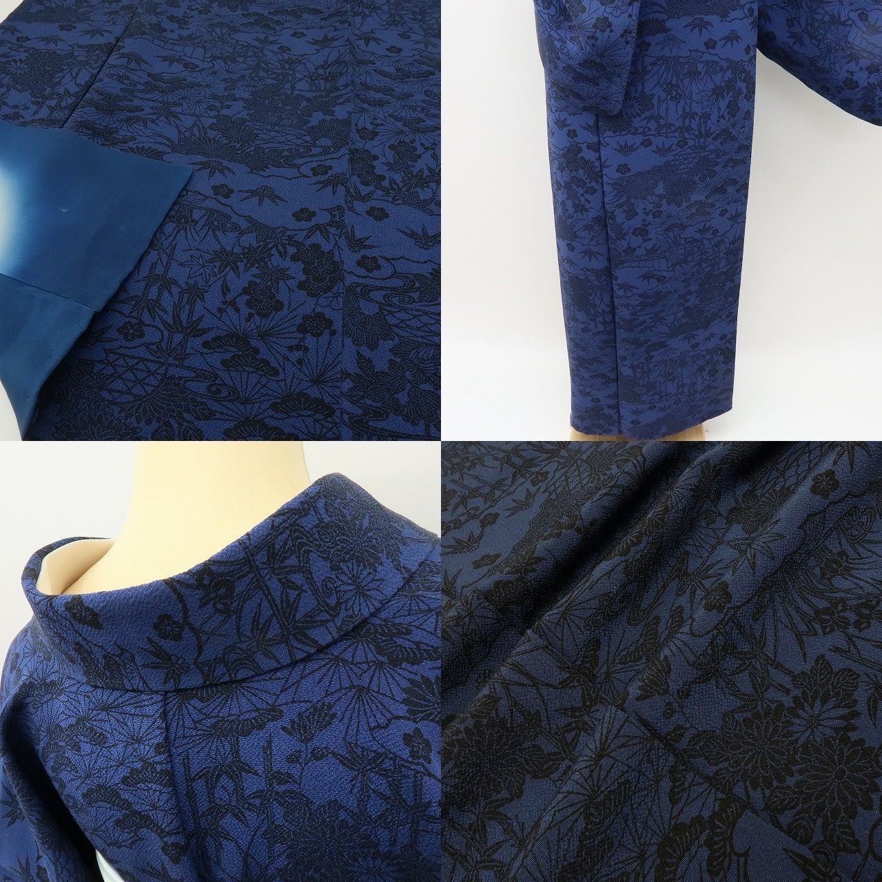  六花-RIKKA- 正絹 藍染 トールサイズ ジャパンブルー×松竹梅 小紋 着物 A 4255 小紋 着物