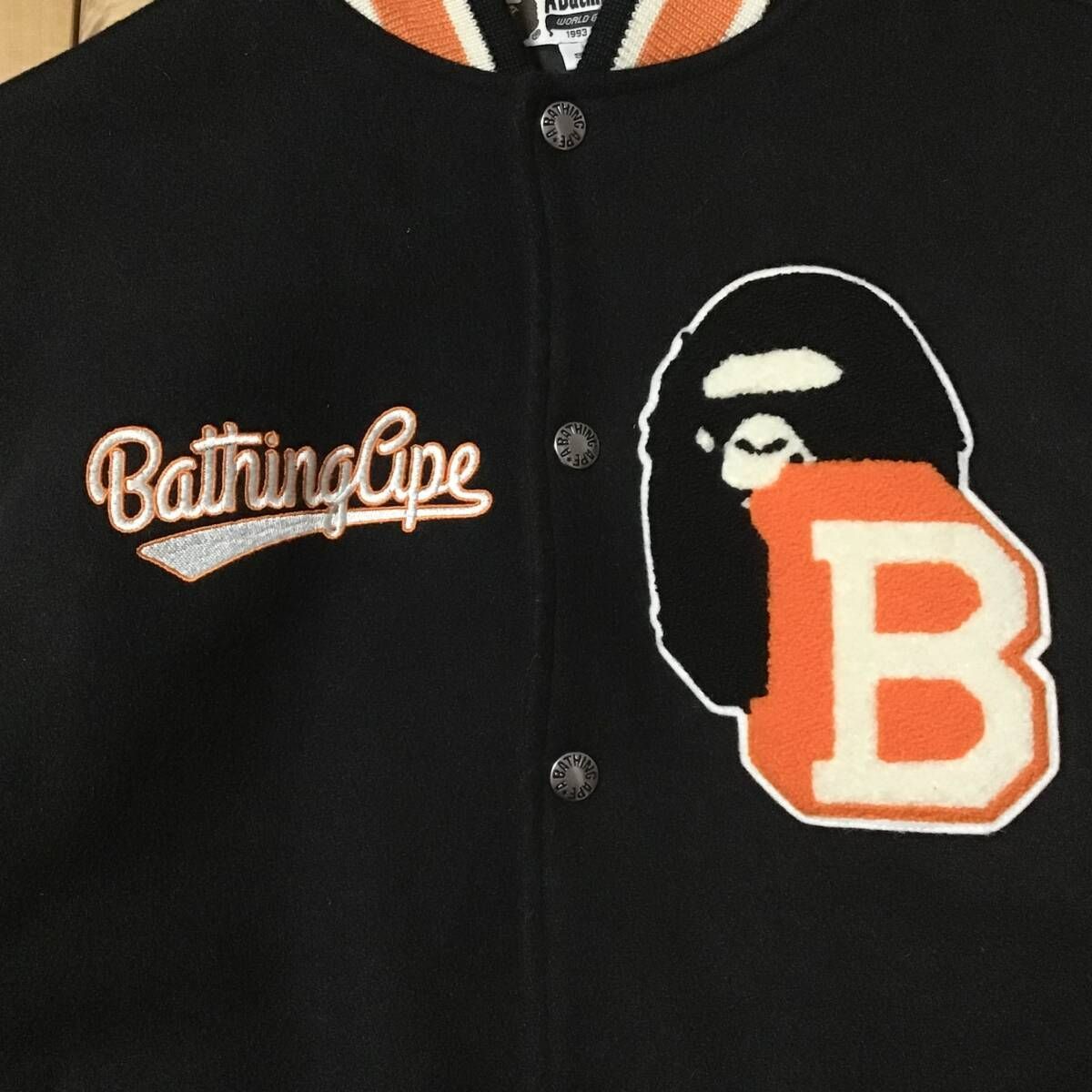 BAPE LOGO 袖レザー スタジャン Sサイズ ブラック a bathing ape star